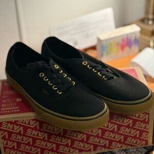 Vans Men's Black and Gold Canvas Sneakers